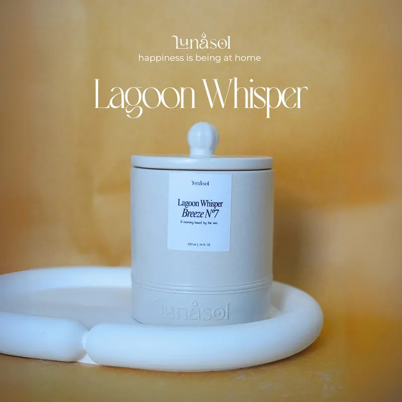 Lunasora เทียนหอมซอยแว็กซ์ Lagoon Whisper กลิ่นลมทะเลและเกลือทะเล ถ้วยซีเมนต์ — 4