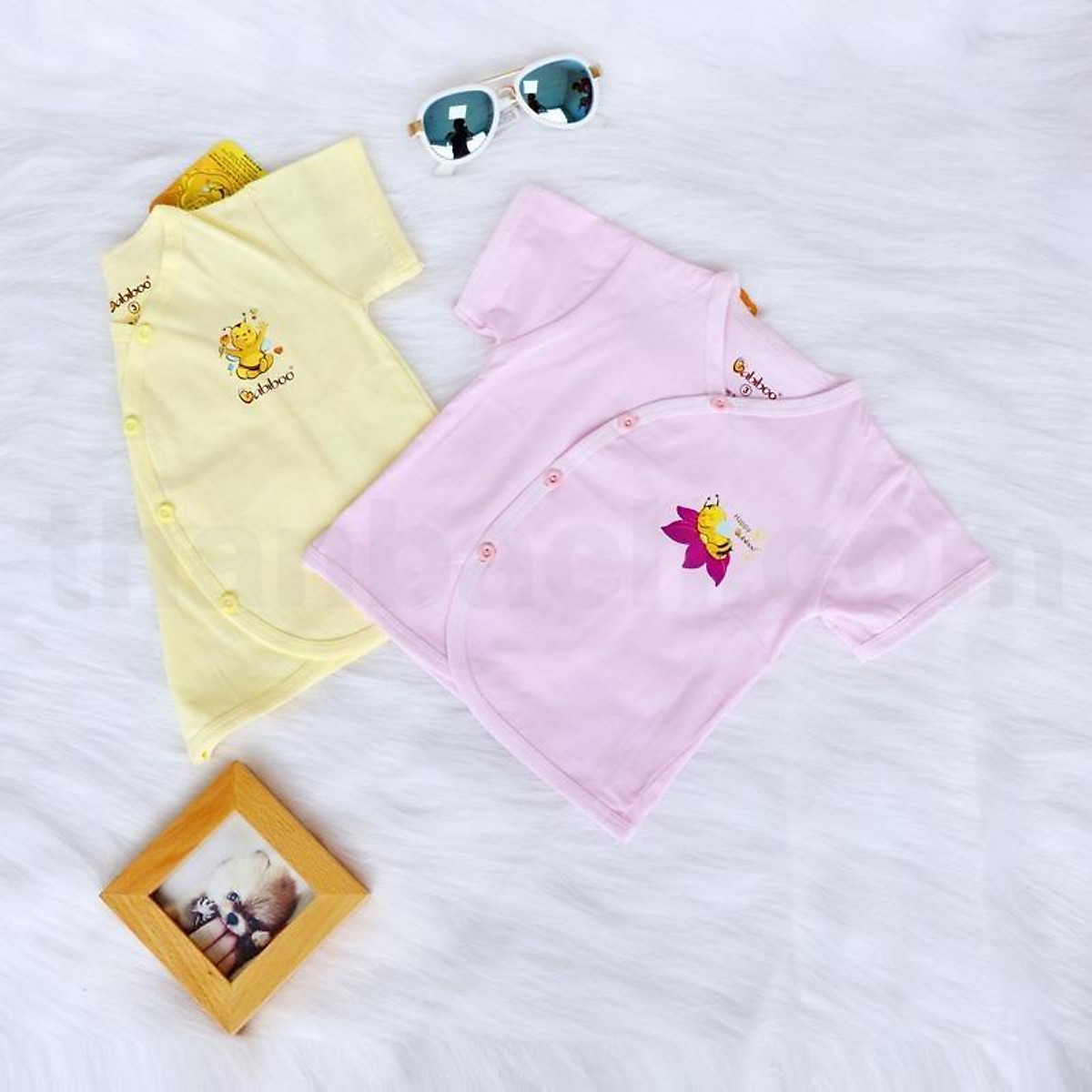 Bebiboo ชุดเด็กแรกเกิด ผ้าคอตตอนนุ่ม คอวี แขนสั้น เสื้อ+กางเกง 5 สี 5 ไซซ์