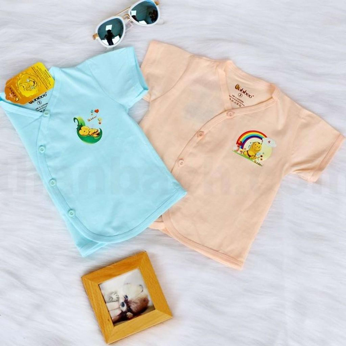 Bebiboo ชุดเด็กแรกเกิด ผ้าคอตตอนนุ่ม คอวี แขนสั้น เสื้อ+กางเกง 5 สี 5 ไซซ์ — 2