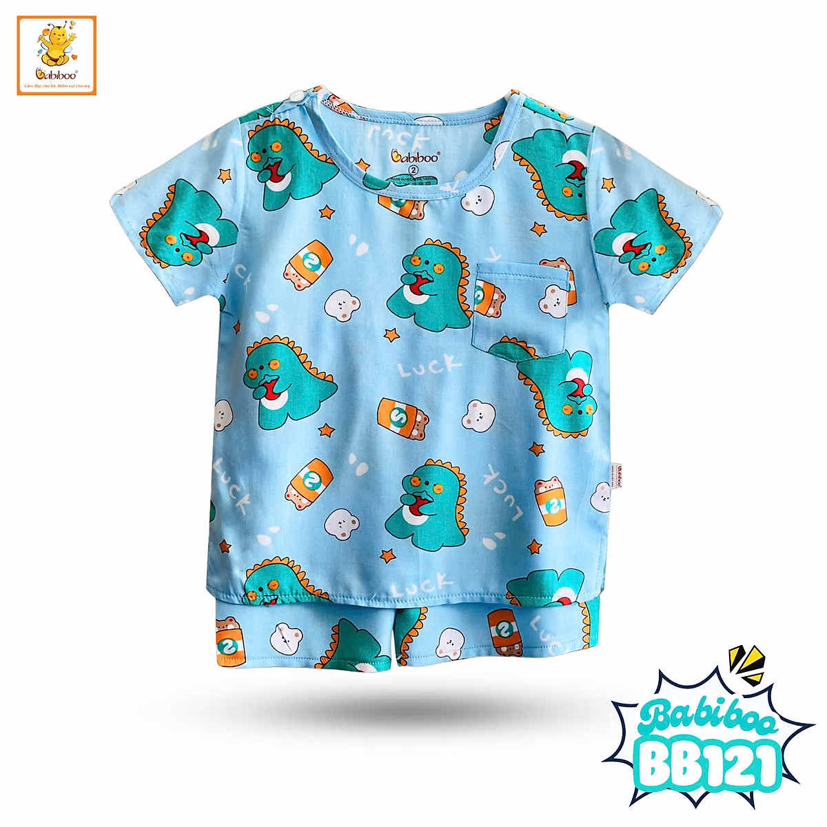 Bebiboo ชุดเสื้อกางเกงขาสั้นเด็ก ผ้าโทเรเย็นสบาย ลายน่ารัก สำหรับ 6-36 เดือน (สุ่มลาย) — 6