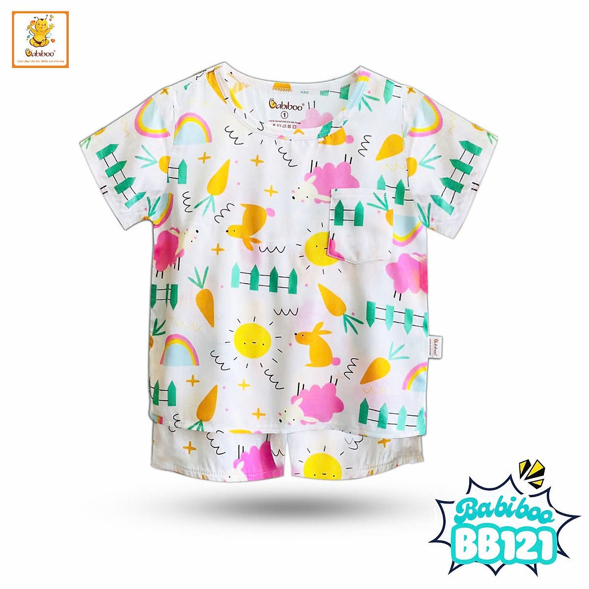 Bebiboo ชุดเสื้อกางเกงขาสั้นเด็ก ผ้าโทเรเย็นสบาย ลายน่ารัก สำหรับ 6-36 เดือน (สุ่มลาย) — 7