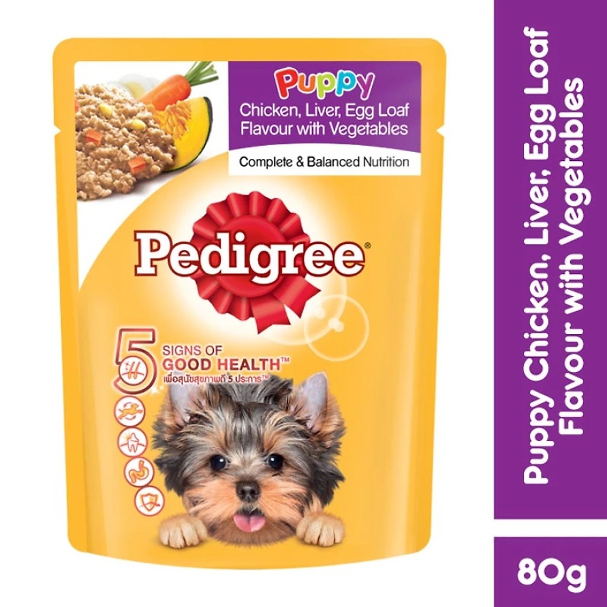 Pedigri อาหารเปียกลูกสุนัข ซอง 80 กรัม รสไก่ ตับ ไข่ และผัก ซื้อ 1 / 6 / 12 ซอง