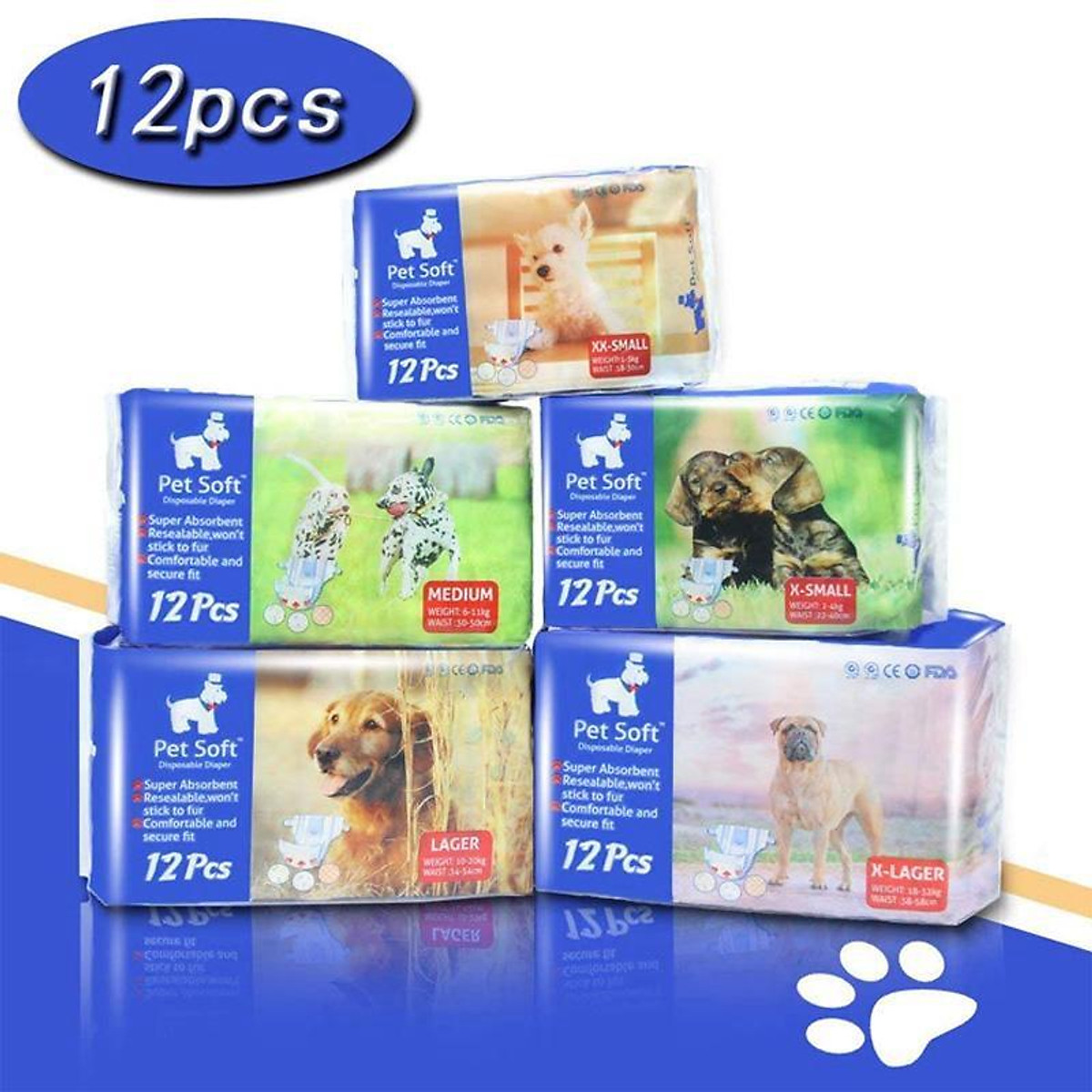 Pawsoft กางเกงผ้าอ้อมสุนัขเพศเมีย ซึมซับดี ระงับกลิ่น ไซซ์ XXS-M แพ็ก 12 ชิ้น — 3