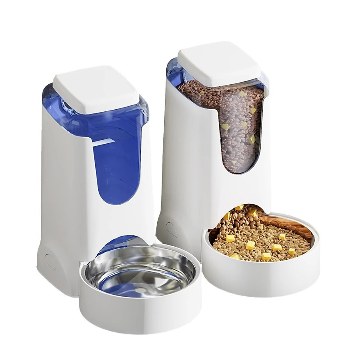 PawFlow เครื่องให้น้ำและอาหารอัตโนมัติ สำหรับสุนัขและแมว ถังน้ำ 4 ลิตร ถังอาหาร 2.5 ลิตร — 2
