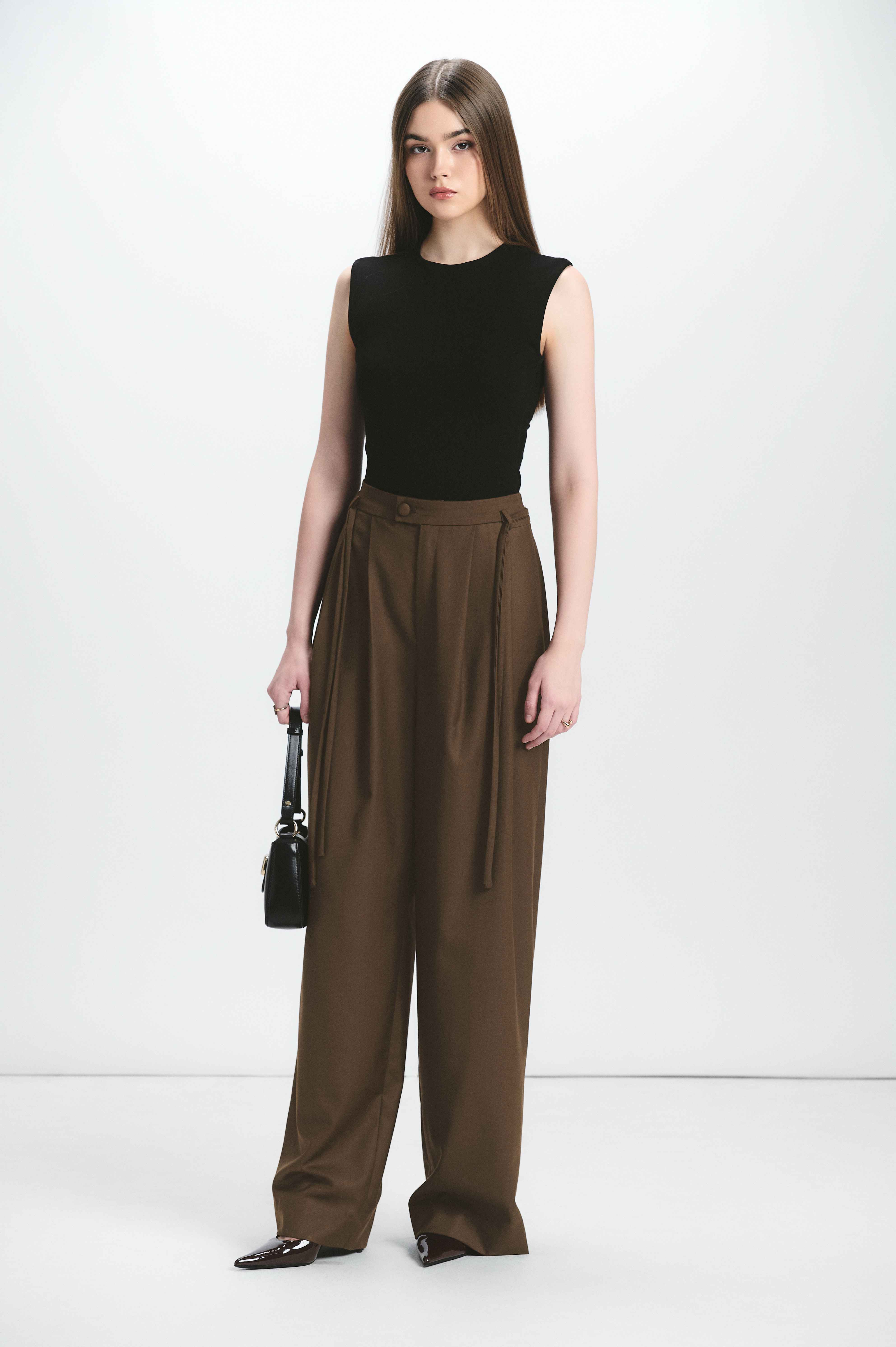 Mega Pants Choco — กางเกงเอวสูงขากว้าง สีช็อกโก