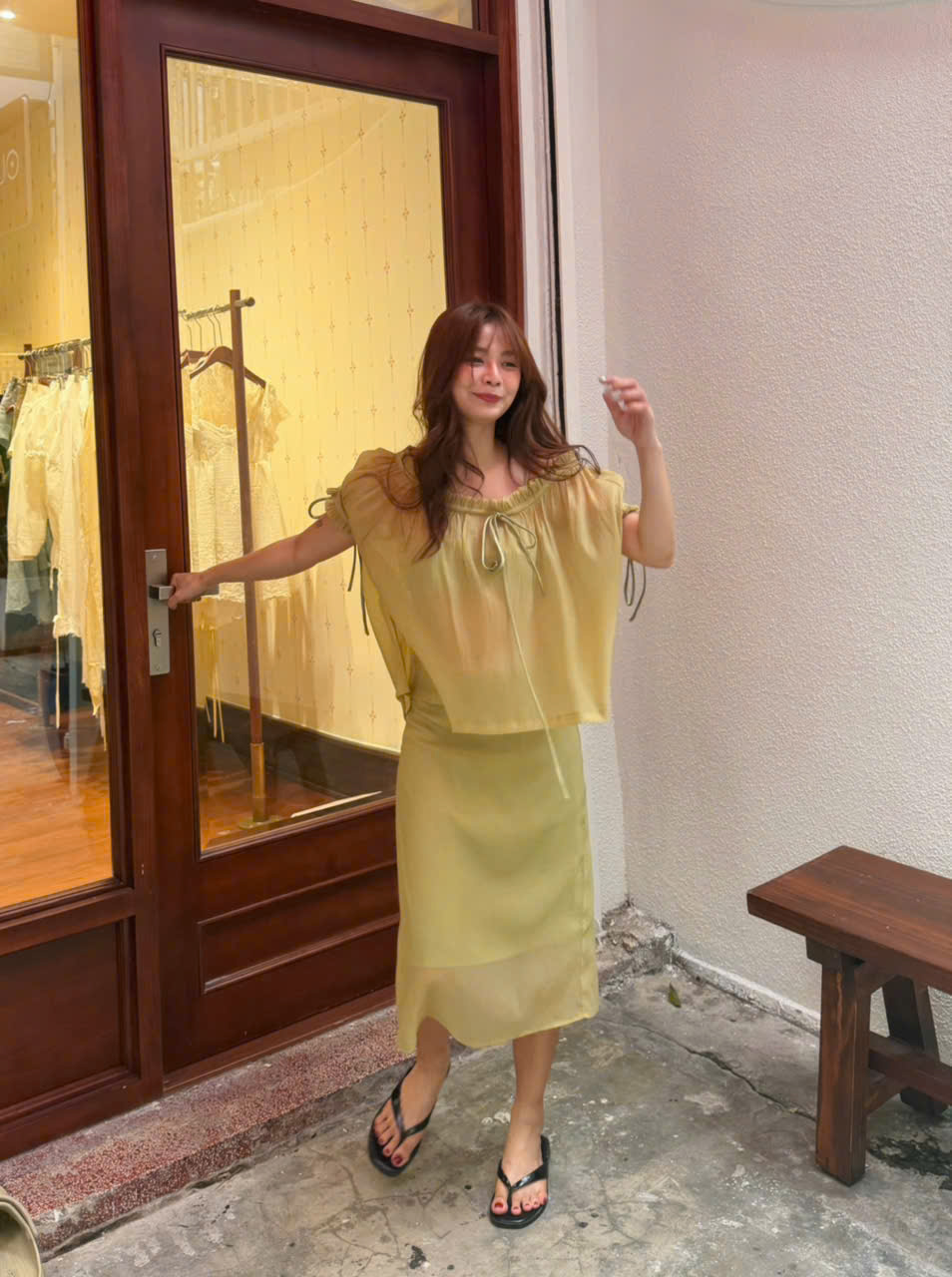 Olive Set — เซตกระโปรง เสื้อ และบรากรองผ้าชีฟอง สีเขียวมะกอก — 6