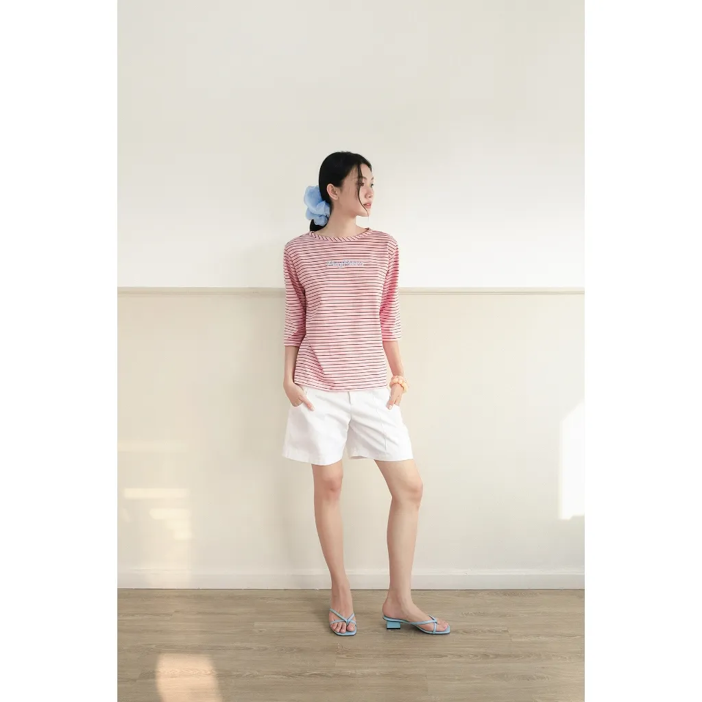 Maymoon Stripe Tee — เสื้อยืดลายขวางแขนสามส่วนปักลาย — 2