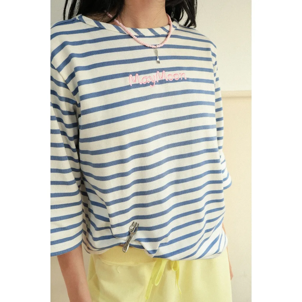 Maymoon Stripe Tee — เสื้อยืดลายขวางแขนสามส่วนปักลาย — 6