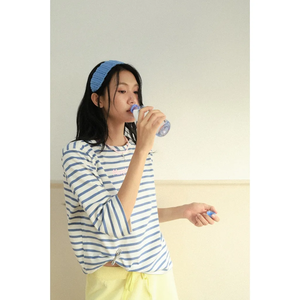 Maymoon Stripe Tee — เสื้อยืดลายขวางแขนสามส่วนปักลาย — 7