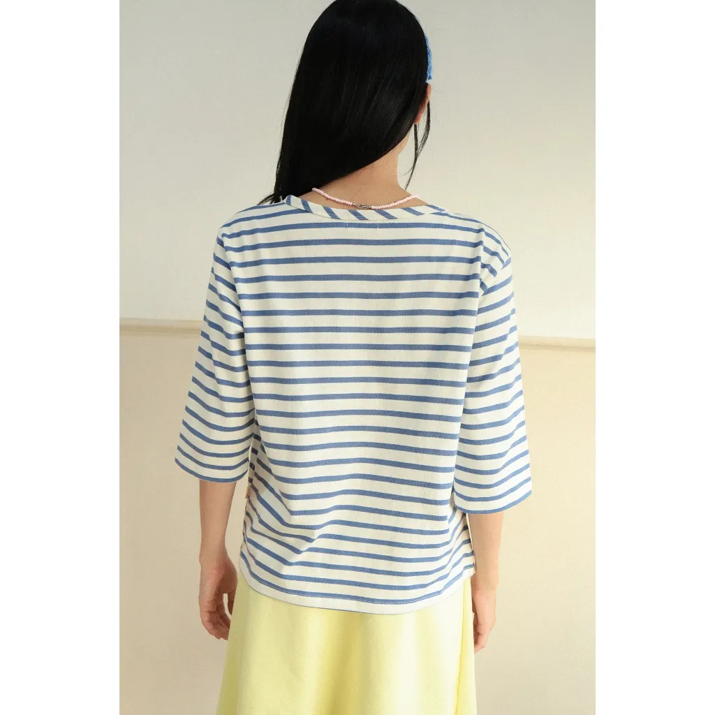 Maymoon Stripe Tee — เสื้อยืดลายขวางแขนสามส่วนปักลาย — 8