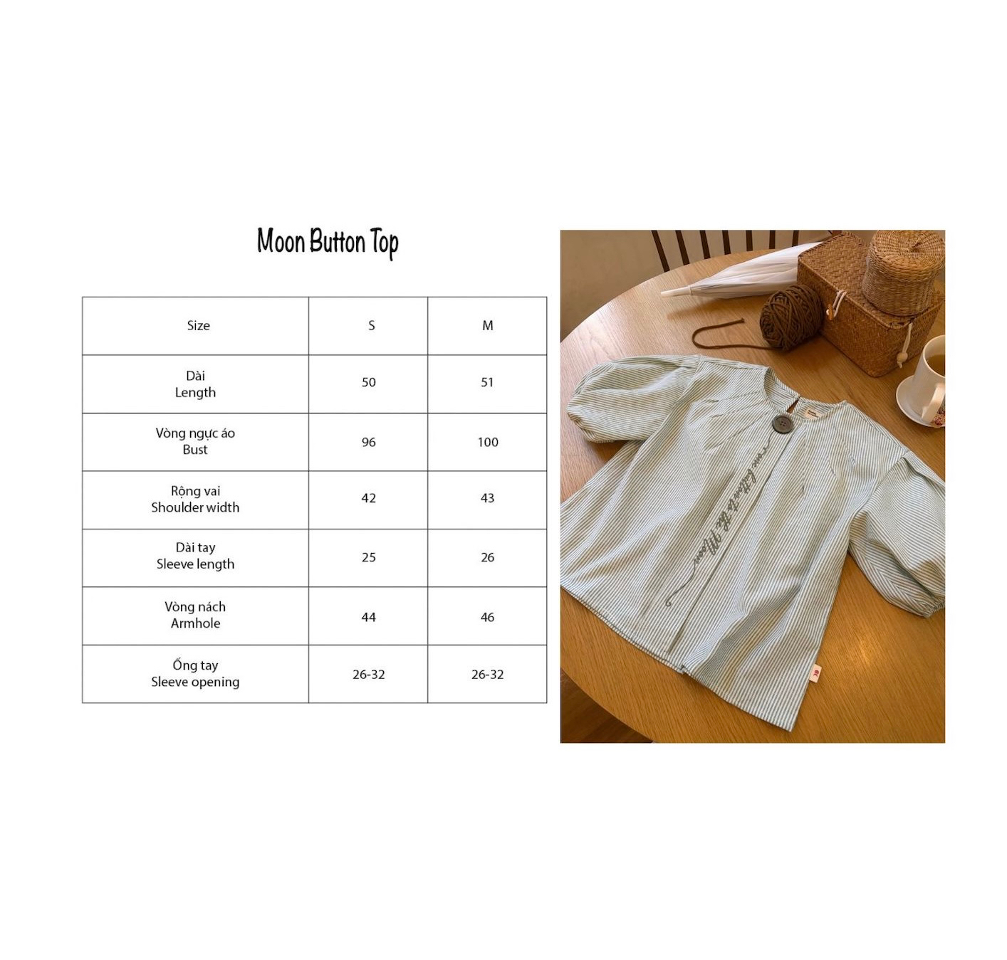 Moon Button — เสื้อคอกลมลายทางออกซ์ฟอร์ด ปักตัวอักษร — 8