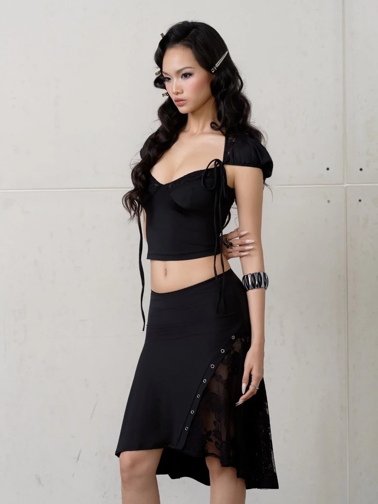 Maven Set — เซตเสื้อแขนระบายกับกระโปรงหางปลา แต่งลูกไม้ — 2