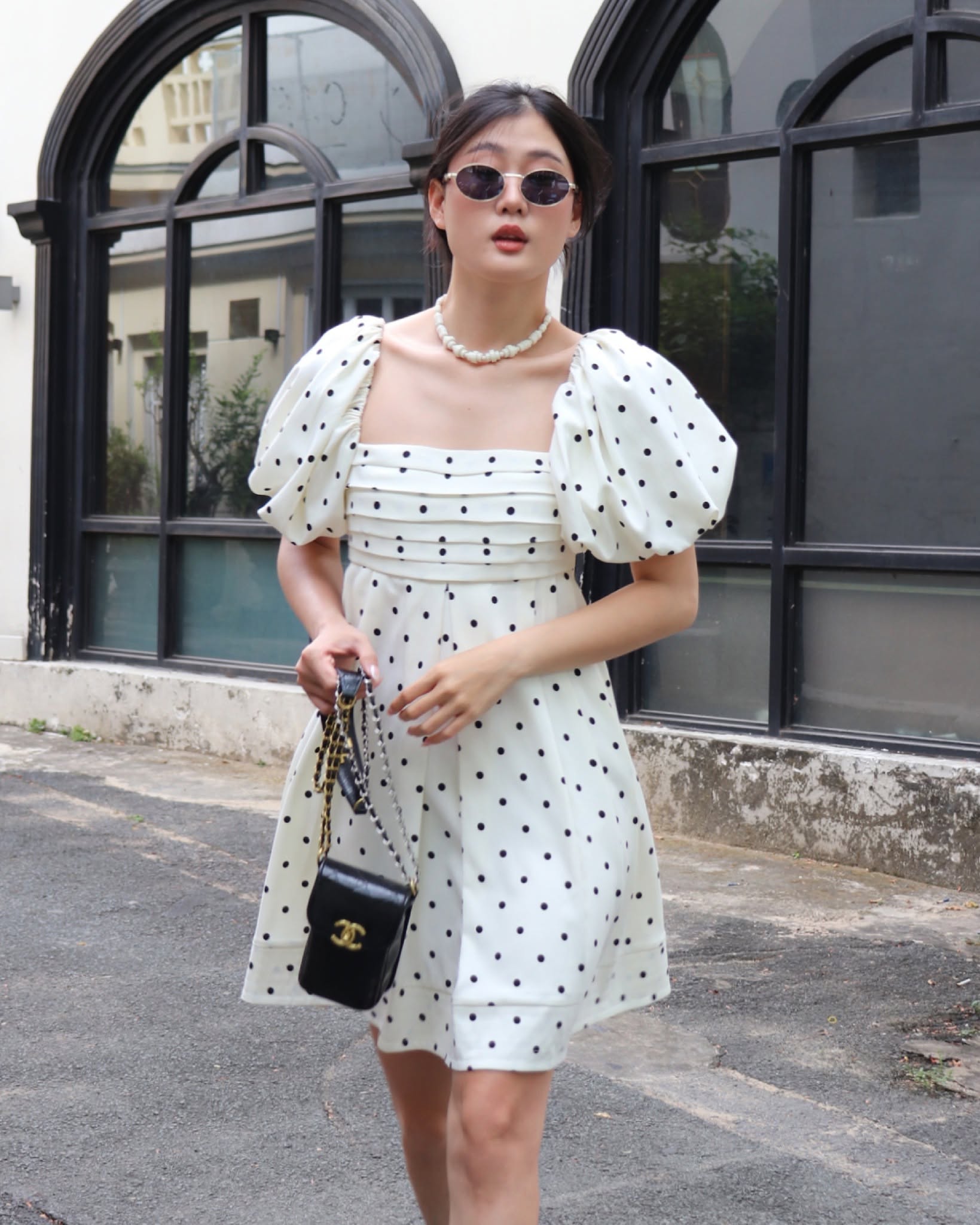 Polka Dot Mini Dress — เดรสสั้นเบบี้ดอลล์ลายจุด แขนพอง — 7