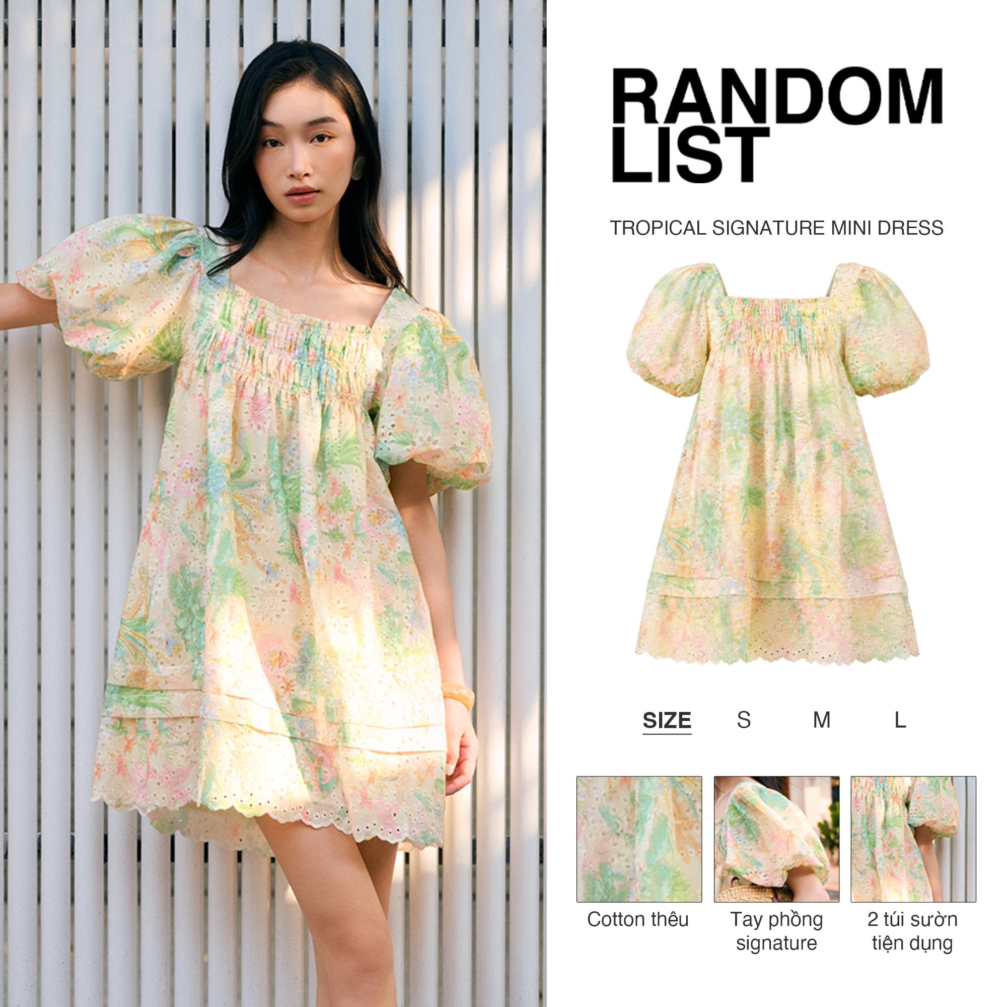 Tropical Signature Mini Dress — เดรสสั้นแขนพองลายฤดูร้อน ทรงตรงเรียบ