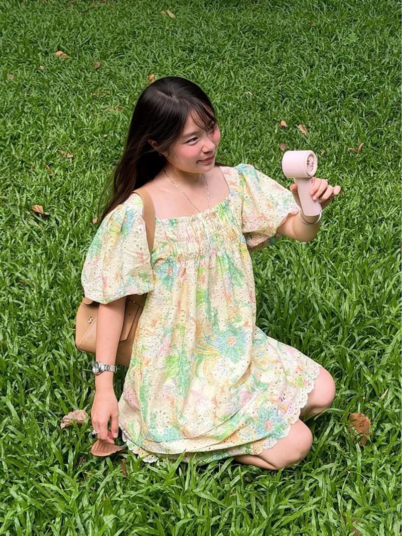 Tropical Signature Mini Dress — เดรสสั้นแขนพองลายฤดูร้อน ทรงตรงเรียบ — 6