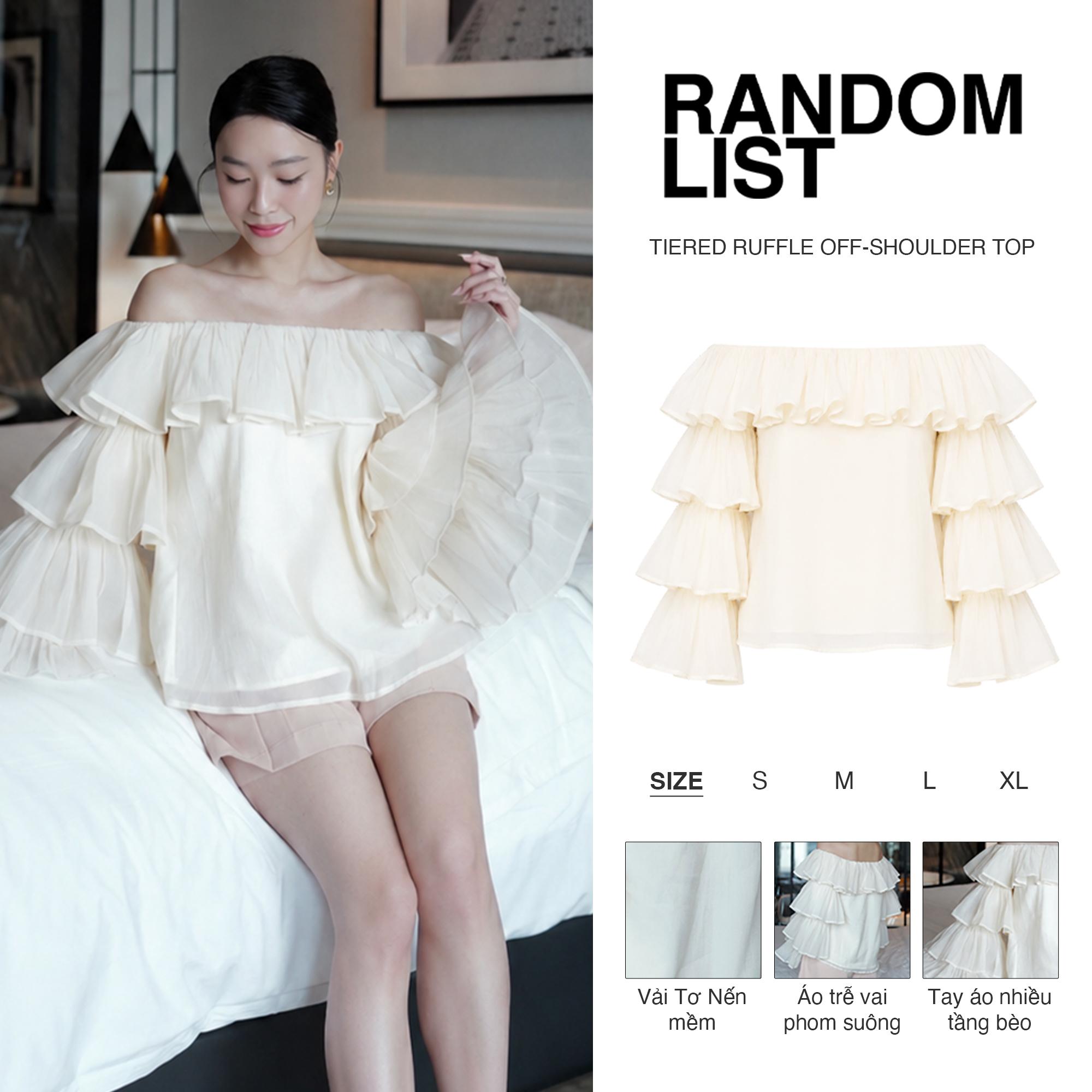 Tiered Ruffle Off Shoulder Top — เสื้อเปิดไหล่แขนระบายหลายชั้น