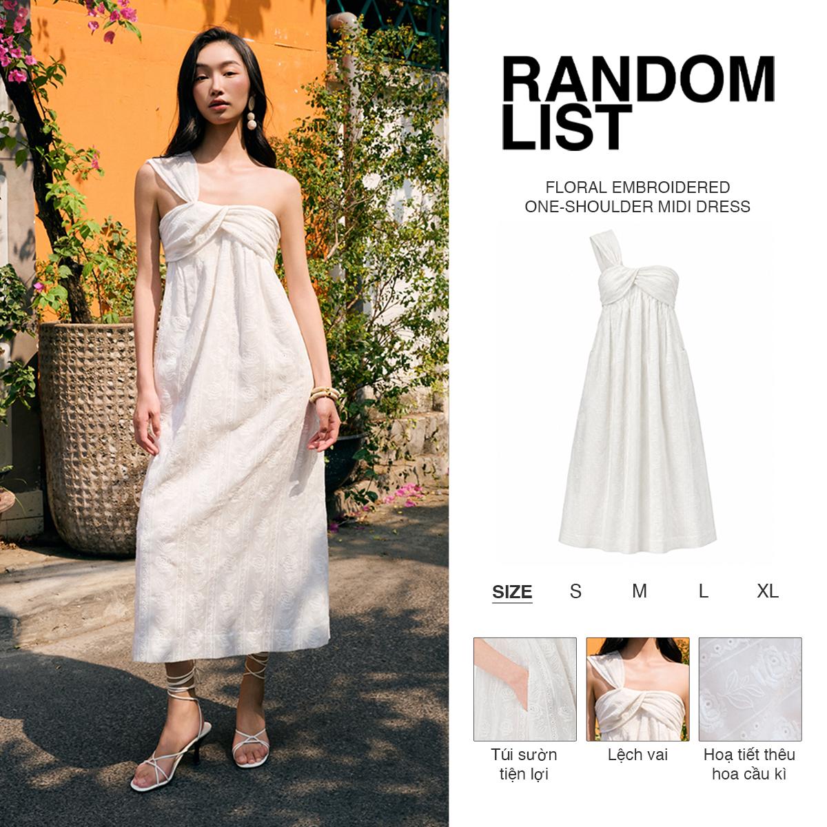 Floral Embroidered One Shoulder Dress — เดรสมิดิเปิดไหล่เดียว ปักดอกไม้