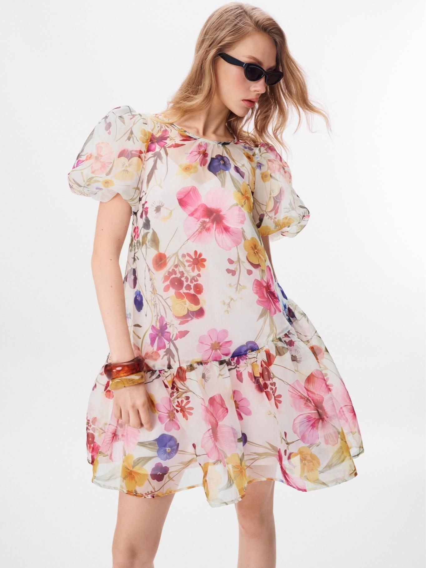 Botanical Organza Mini Dress — เดรสสั้นผ้าออร์แกนซ่าลายดอกไม้ แถมซับในผ้าซาติน — 7