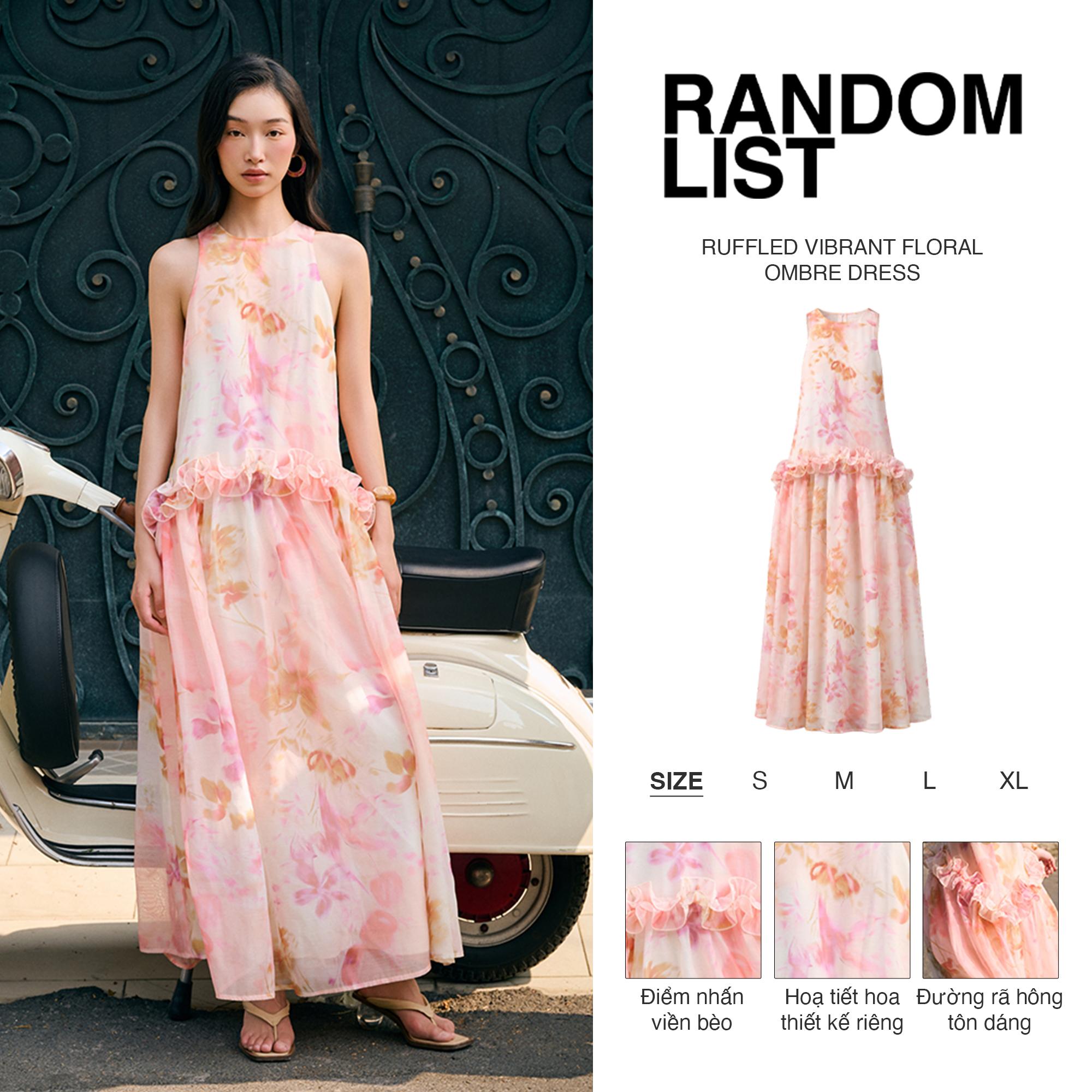 Ruffled Vibrant Floral Ombre Dress — เดรสแม็กซี่ลายดอกไม้สีไล่ ผ้าเกาะอก ขอบระบาย