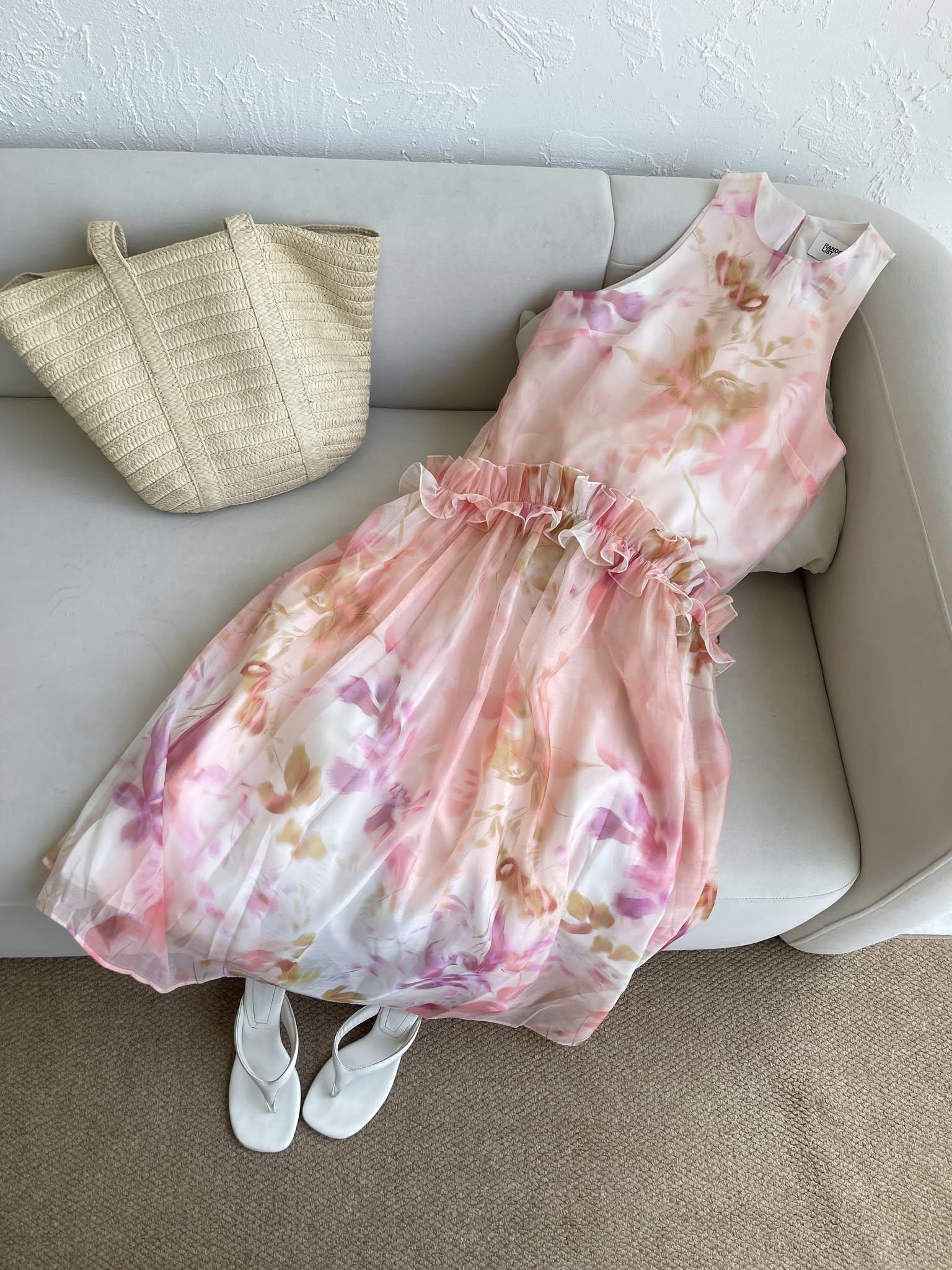 Ruffled Vibrant Floral Ombre Dress — เดรสแม็กซี่ลายดอกไม้สีไล่ ผ้าเกาะอก ขอบระบาย — 6