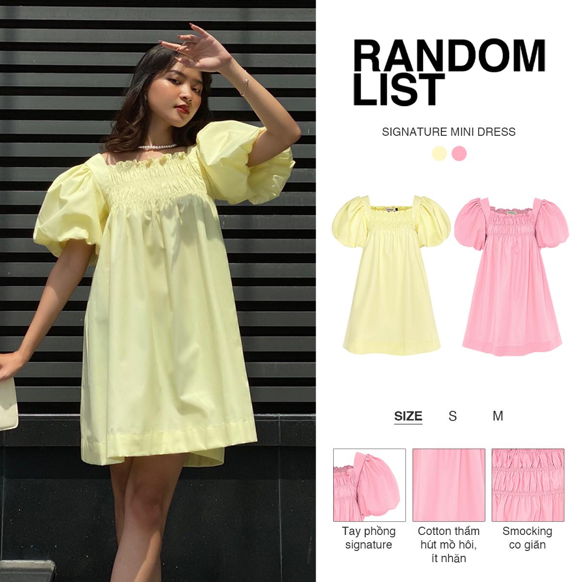 Signature Mini Dress — เดรสเบบี้ดอลล์แขนพอง ทรงตรงจับจีบอก