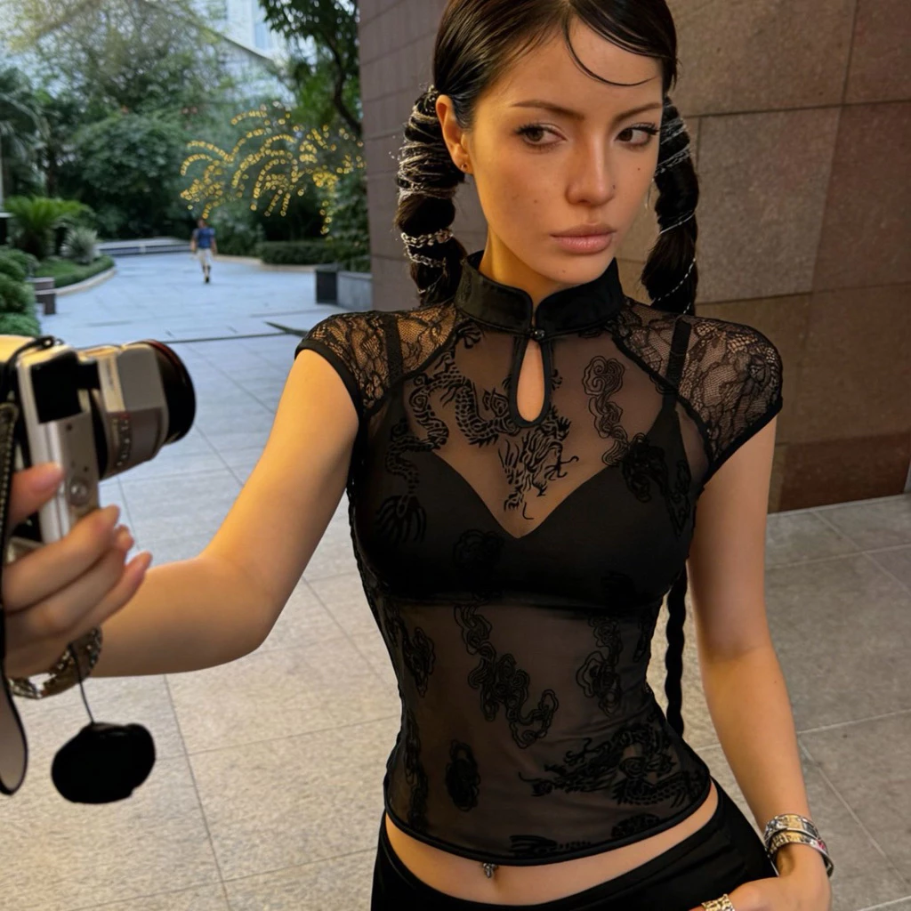 Dragon Qipao Tee — เสื้อยืดคอจีนลายมังกร สไตล์นีโอจีน — 2