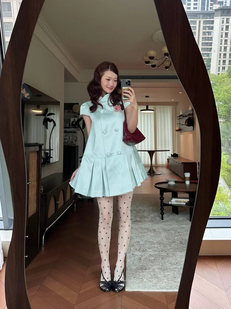 Mint French Dress — เดรสสั้นทรงตรงสีมินต์ สไตล์ฝรั่งเศส — 2