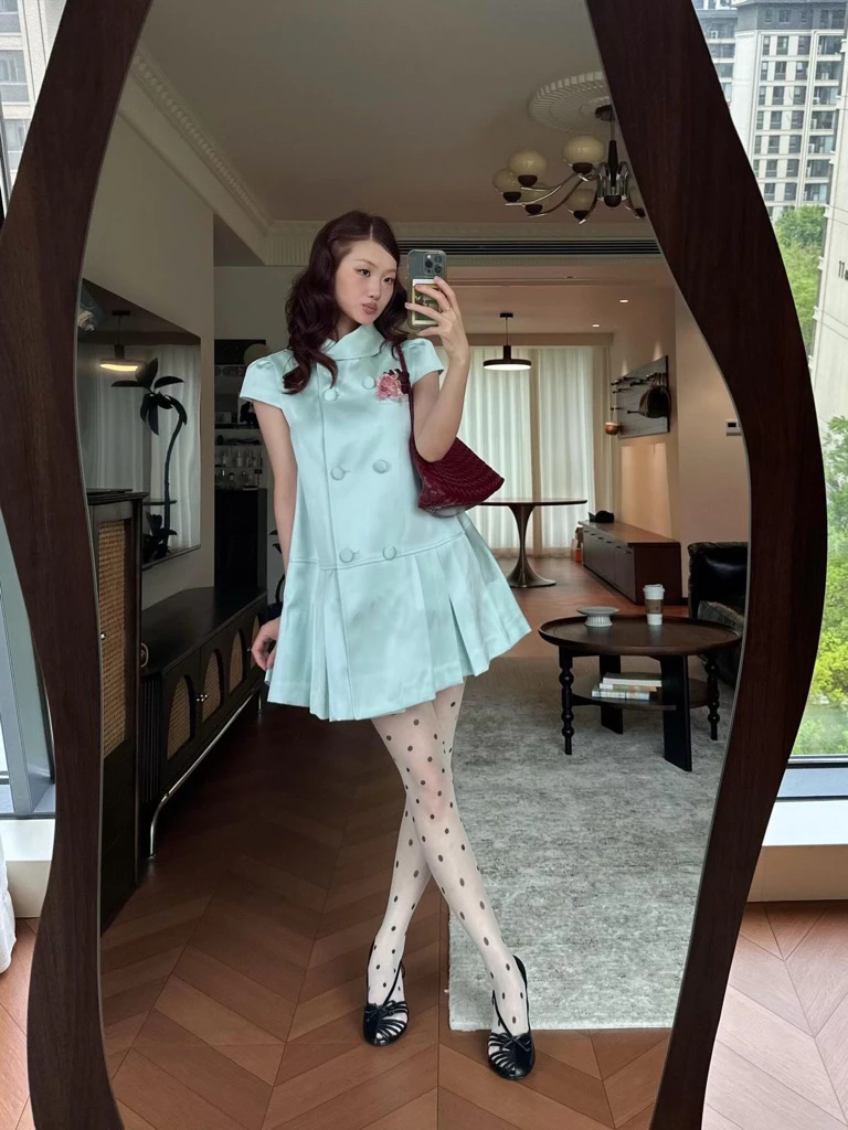 Mint French Dress — เดรสสั้นทรงตรงสีมินต์ สไตล์ฝรั่งเศส — 3