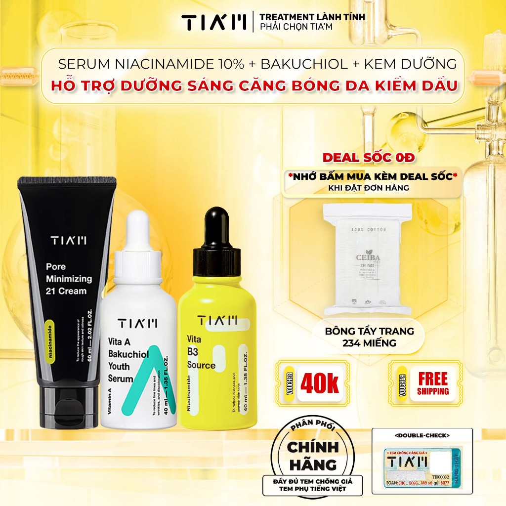 Bộ 3 Tia'm Serum Niacinamide 10%, Serum Bakuchiol, Kem Dưỡng Niacinamide 60ml — 2