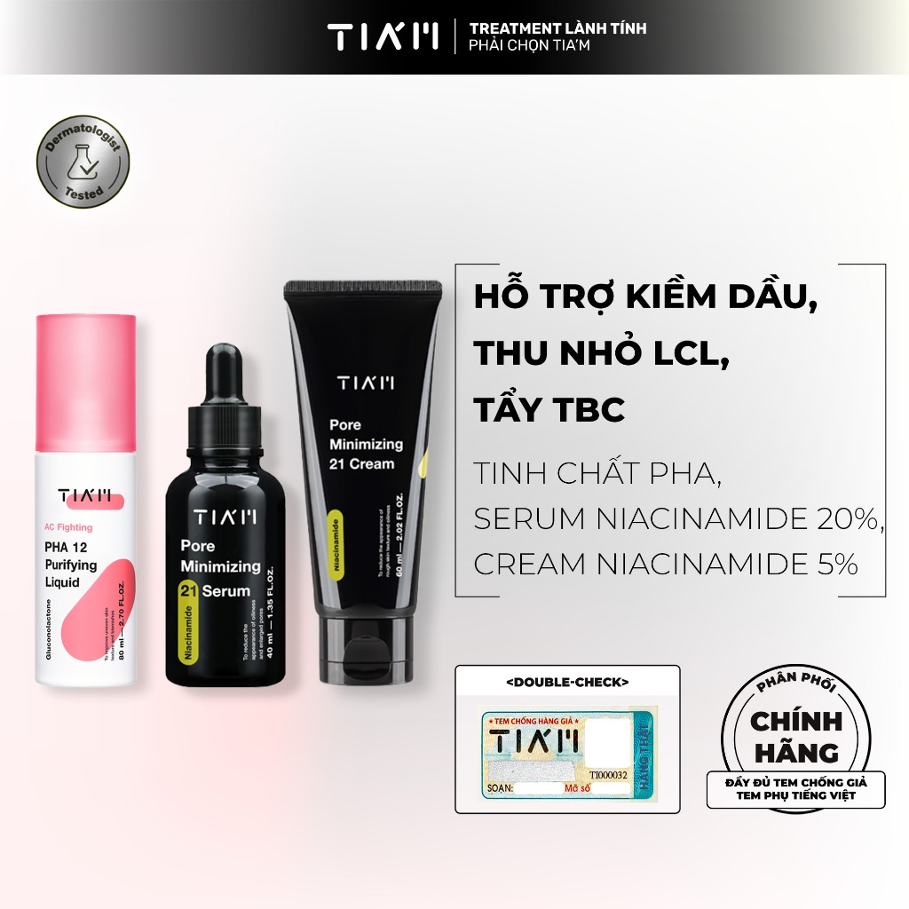 Bộ 3 Tinh Chất PHA, Serum Niacinamide 20% 40ml, Kem Dưỡng Niacinamide 5% 60ml